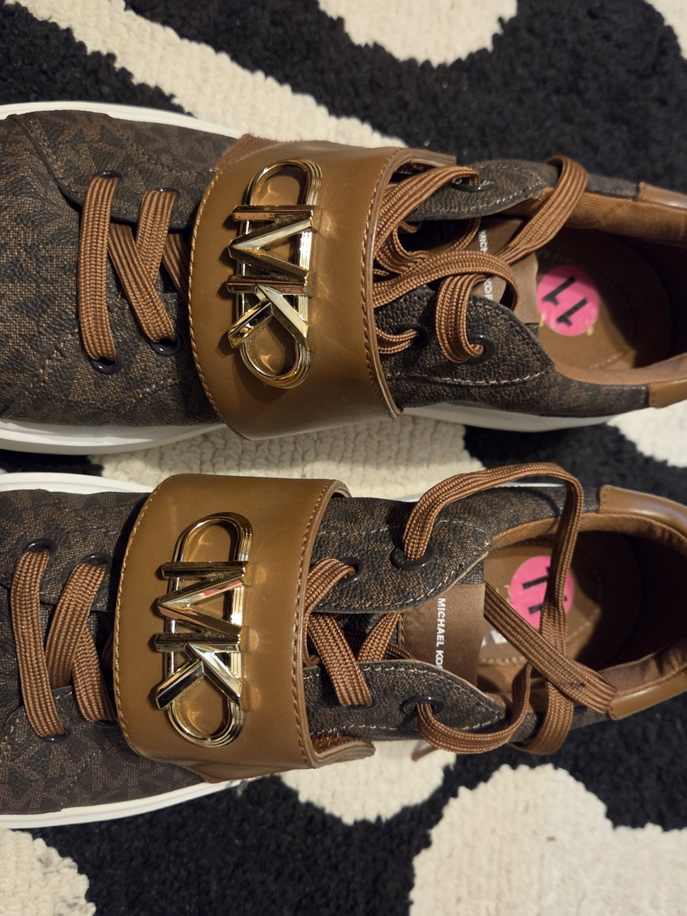 Michael Kors Womens Brown Logo-Print Sneakers with Gold MK Emblem Size 11